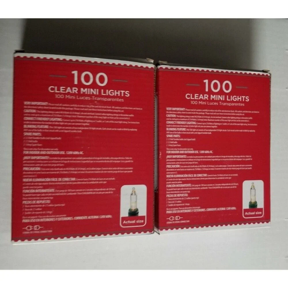 Holiday Time 100 Clear Mini Lights Green Wire 23 FT (7 m) Lot of 2 pkgs